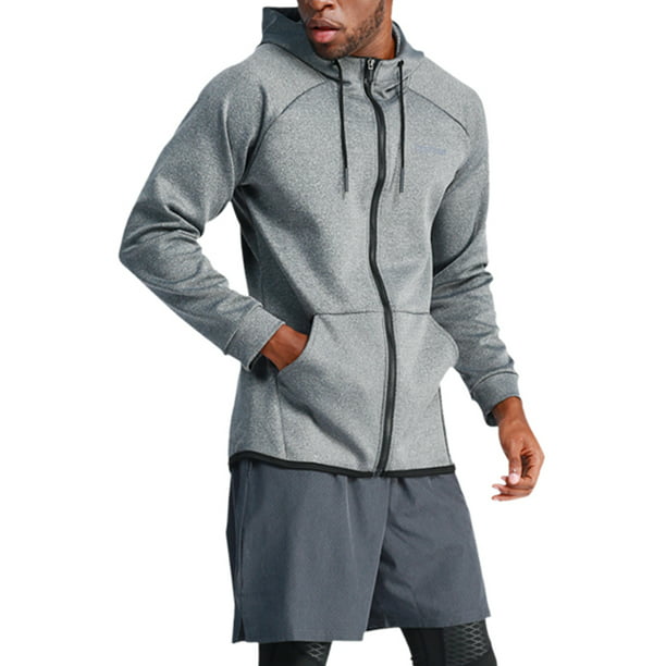 Men's Athletic Hoodie Long Sleeve Gym Running Cycling Full Zip Pouch Pocket Tops